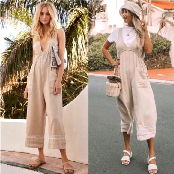 Spell Pants - Spell & The Gypsy Paloma Cream Sleevless Cropped Jumpsuit